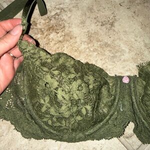 Victoria's Secret Olive Green Lace Underwire Bra with Rose Accent